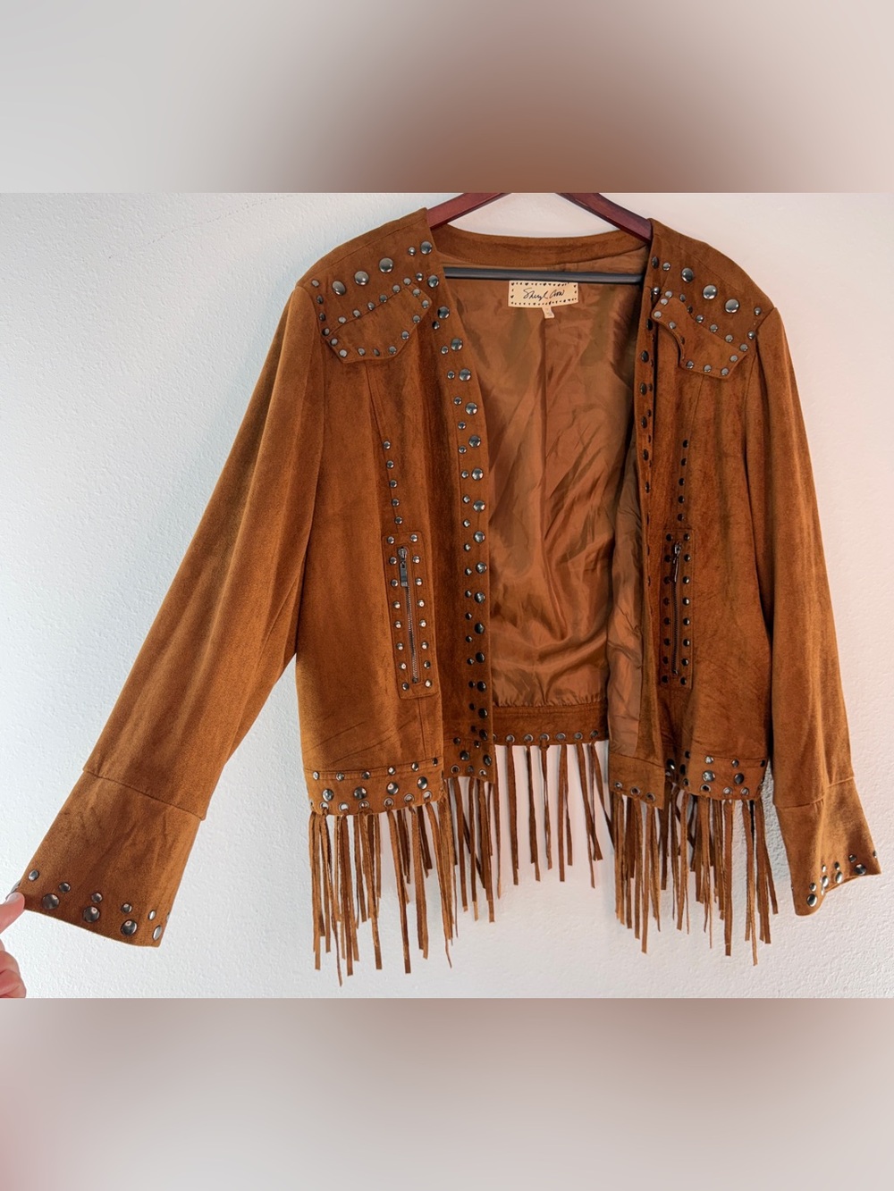 Sheryl Crow Fringe Trim Jacket Western Brown Studded Faux Suede Cowgirl Rodeo 2X